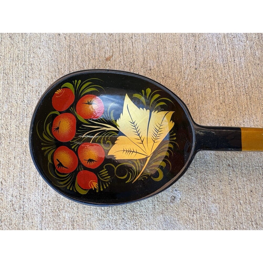 Vintage USSR Russian Khokhloma 5 Piece Lacquer Bowl Cups & Large 12" Ladle Spoon - Picture 7 of 16